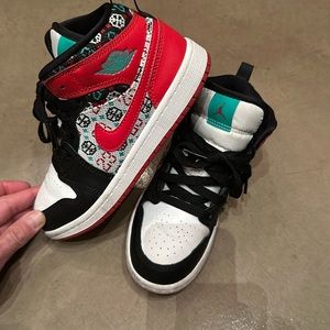 Nike Air Jordan 1 mid  “ugly Christmas sweater” sneakers- SZE 13.5